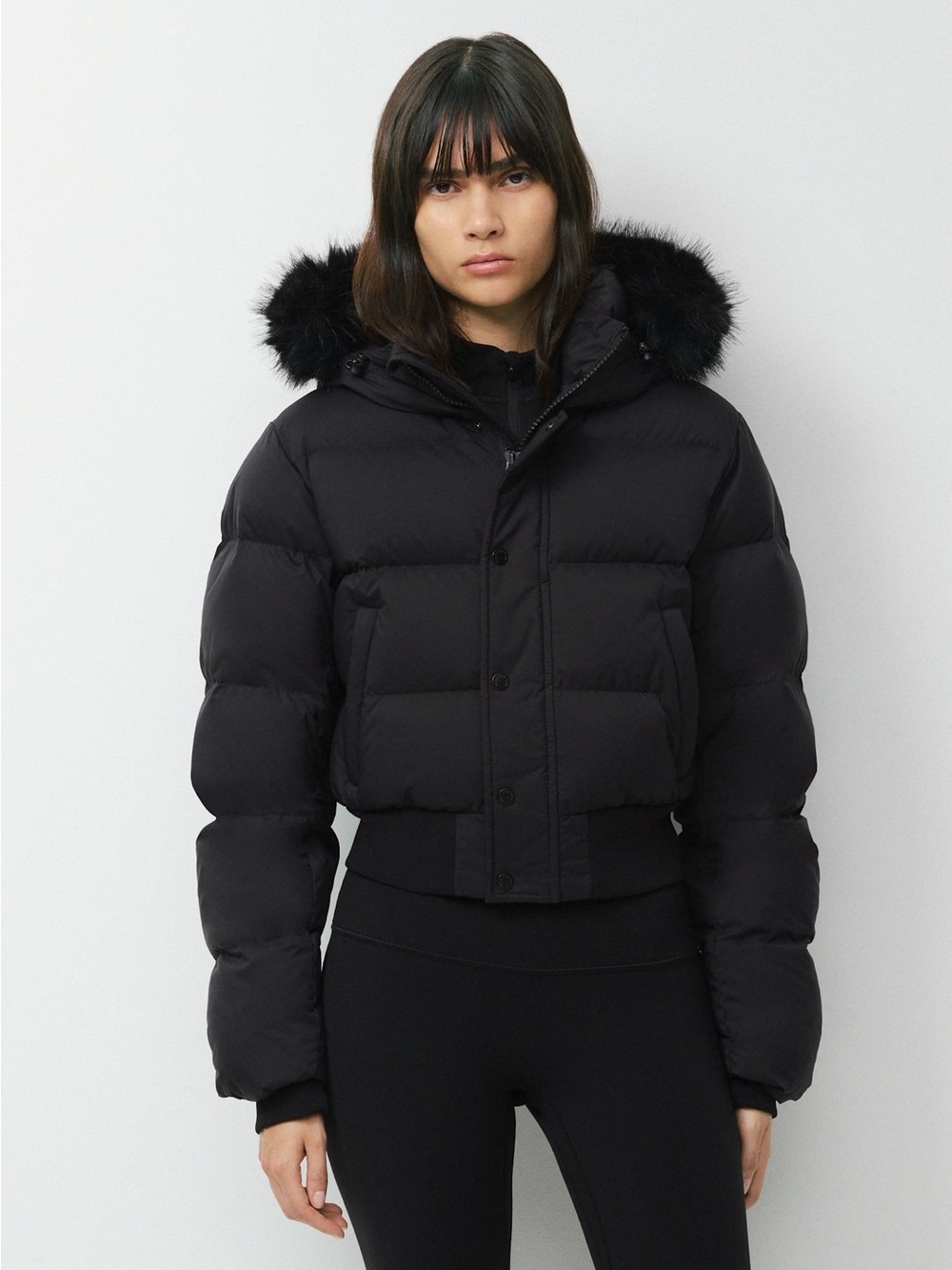 $298 NWT ARITZIA Black The Super Puff  Chalet Fur Collar Jacket, Size MEDIUM